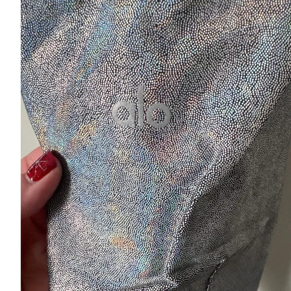 Alo Yoga Silver Metallic Holographic Leggings Athleisure Shimmer‎ Size M